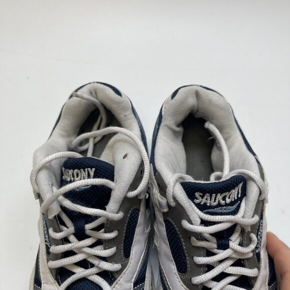 Y2K VTG Saucony Chunky Dad Sneakers Running Shoes Retro White / Blue Wom 8 Read - Picture 12 of 16